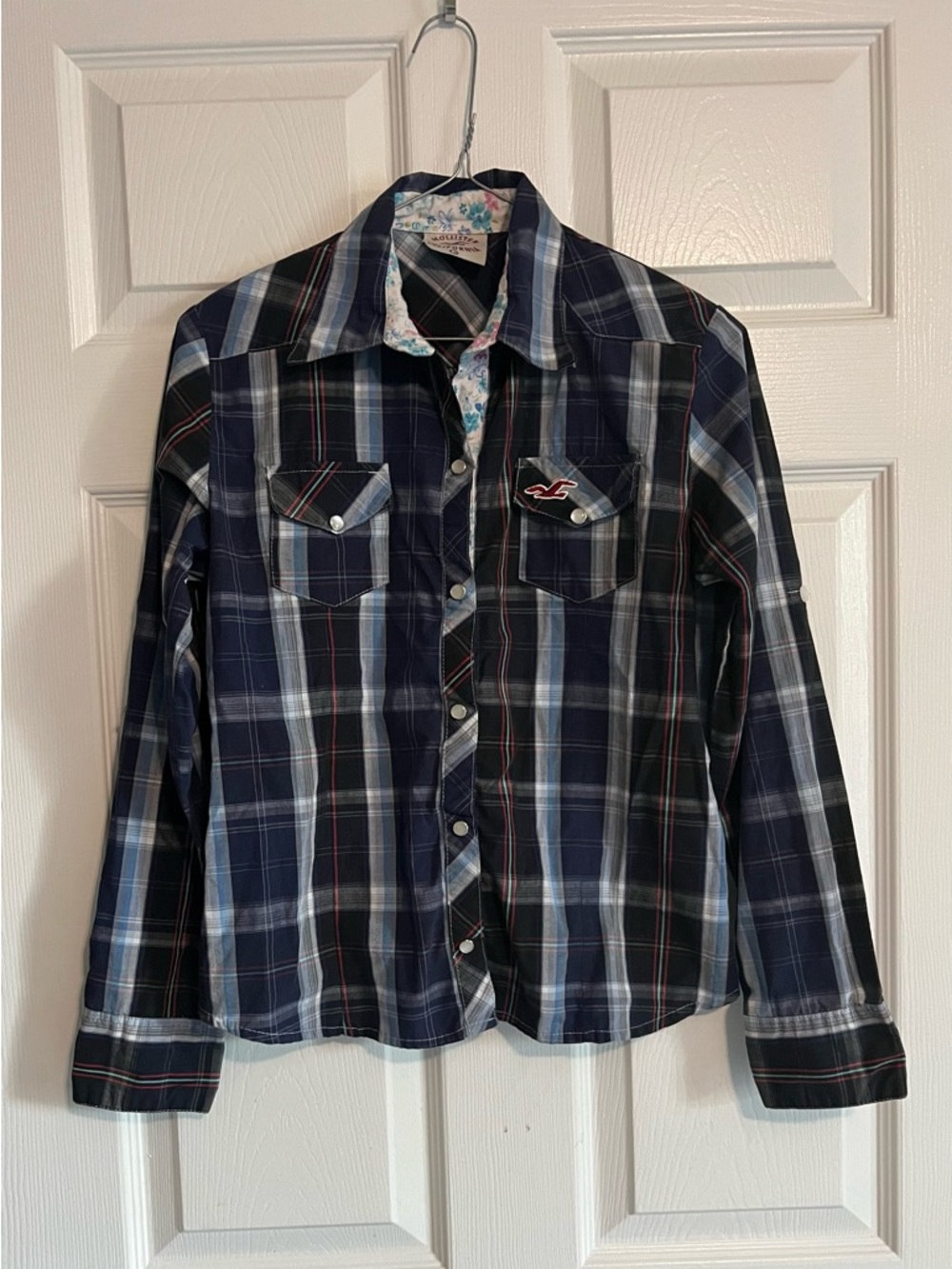 Y2K Hollister Navy Plaid Button-Up Shirt